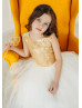 Gold Sequin Ivory Tulle V Back Flower Girl Dress
